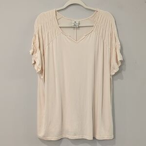 Laurie Felt Cream Ruched‎ Flutter Sleeve Blouse